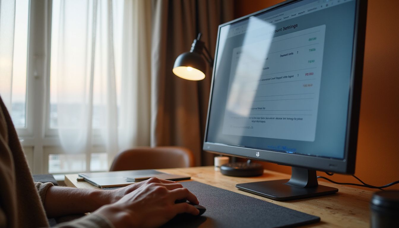 A computer monitor displaying gaming account settings in a home office. A computer monitor displaying gaming account settings in a home office.