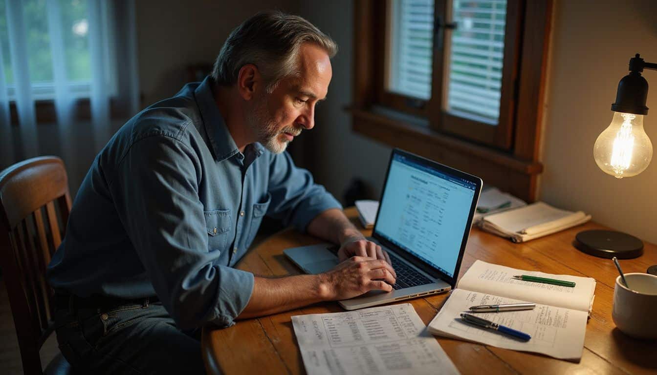 A focused individual working on sports betting strategy at a desk. A focused individual working on sports betting strategy at a desk.