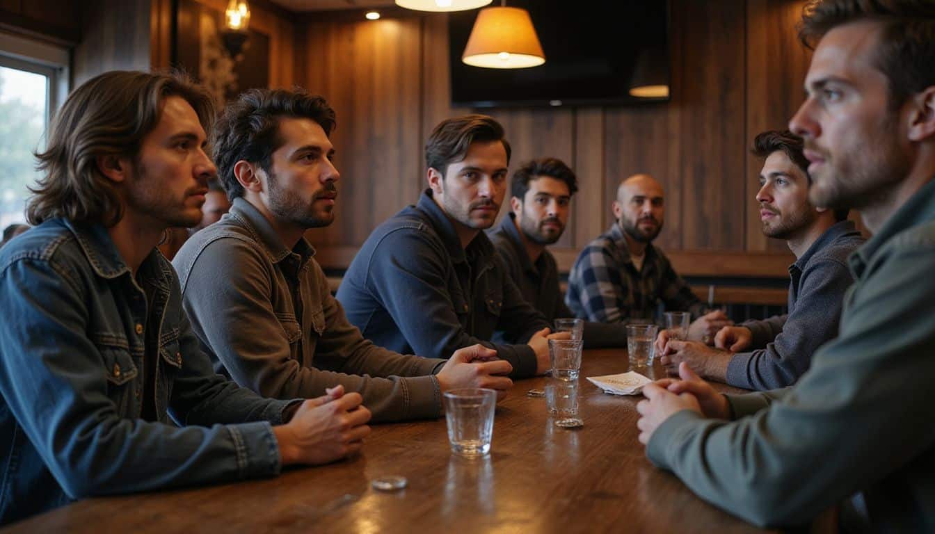 Football fans in a cozy sports bar, eagerly watching a match. Football fans in a cozy sports bar, eagerly watching a match.